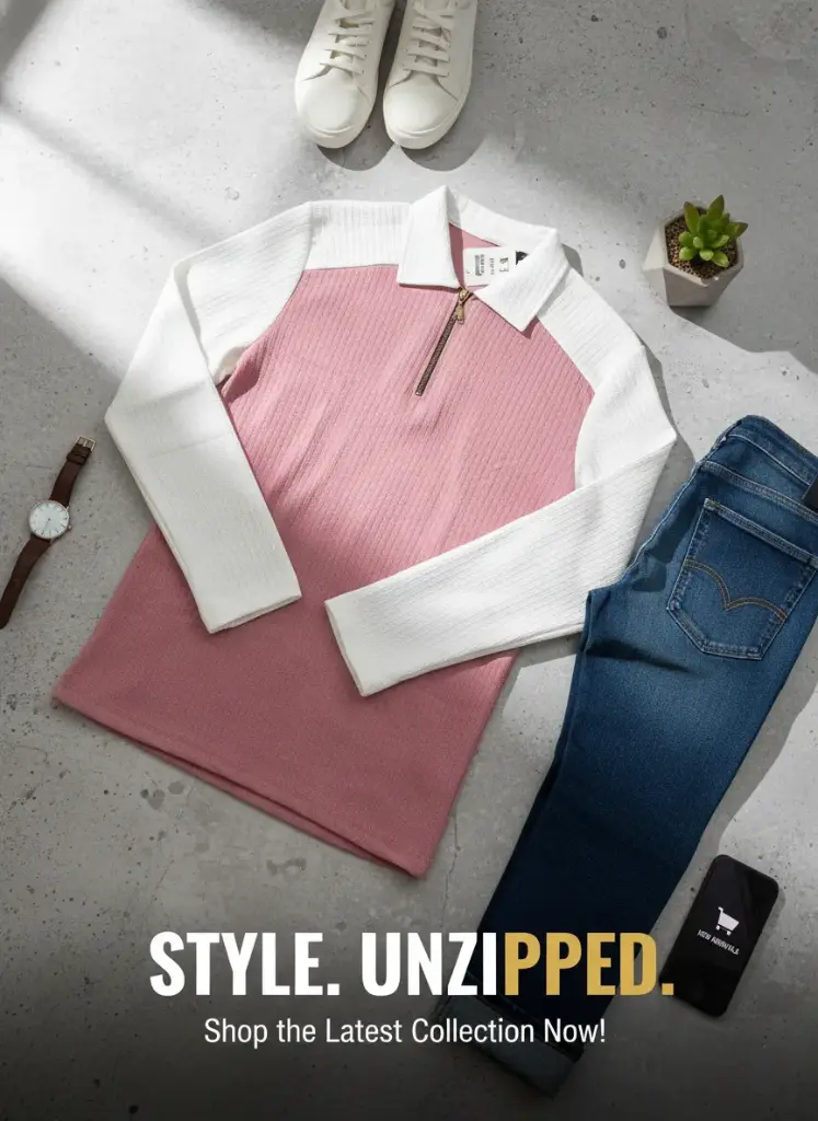 Two-Tone Zip Polo Pink (Small)