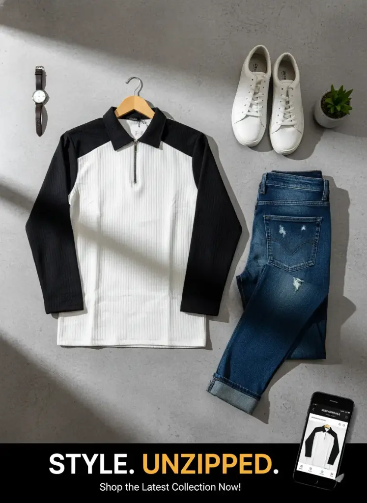 Two-Tone Zip Polo White