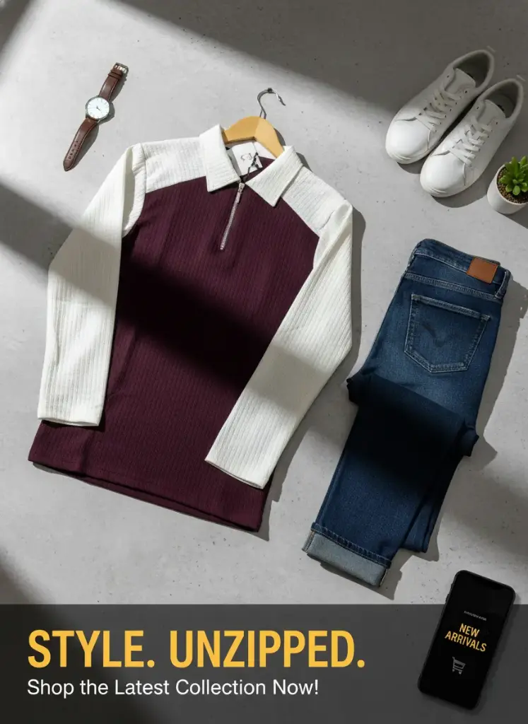 Two-Tone Zip Polo Maroon