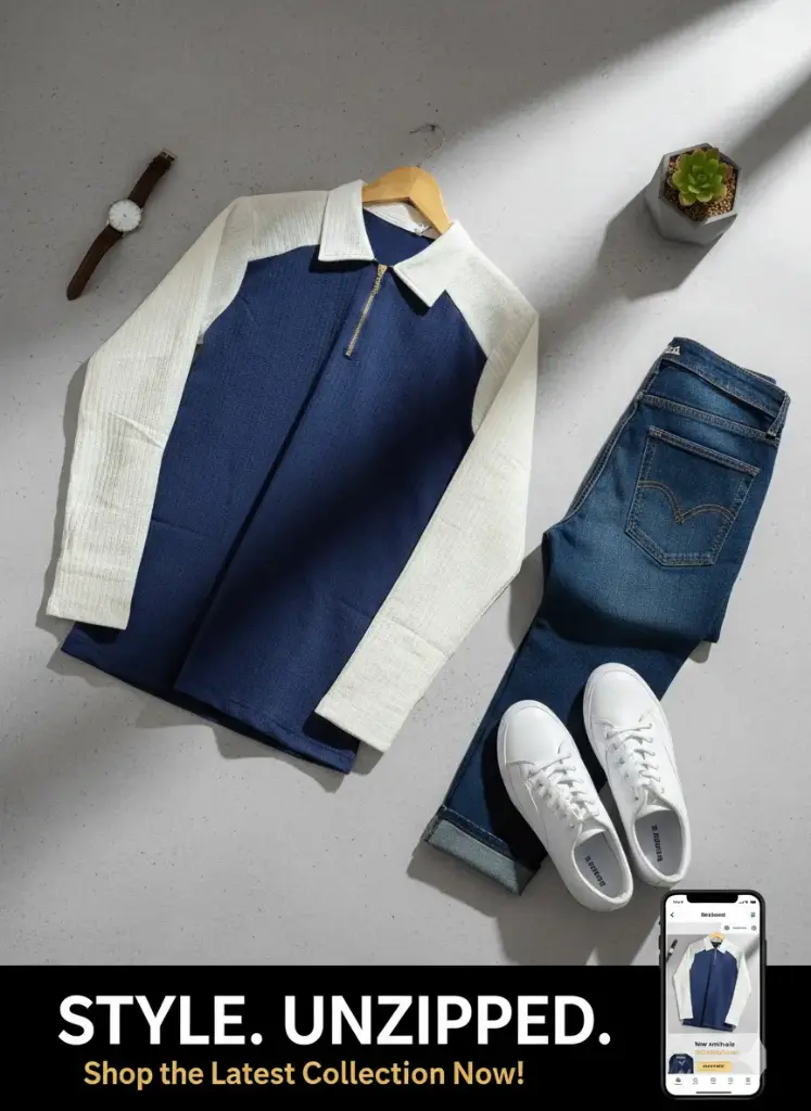 Two-Tone Zip Polo Blue